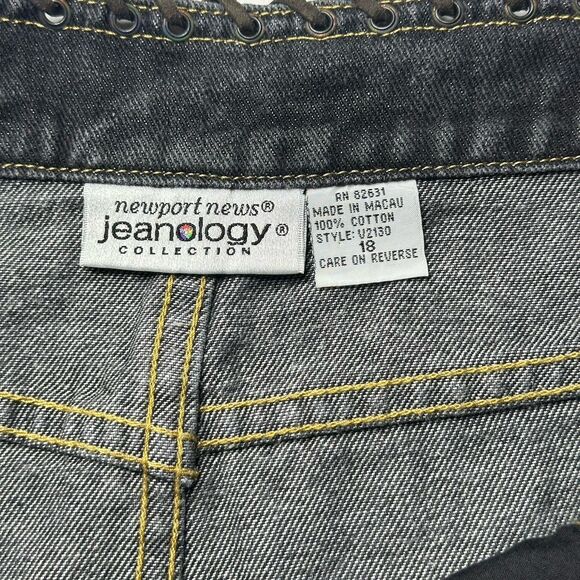 VTG Newport News Jeanology Denim Jean Skirt Black Laced Up Waist Back Slit SZ 18 - Picture 9 of 14